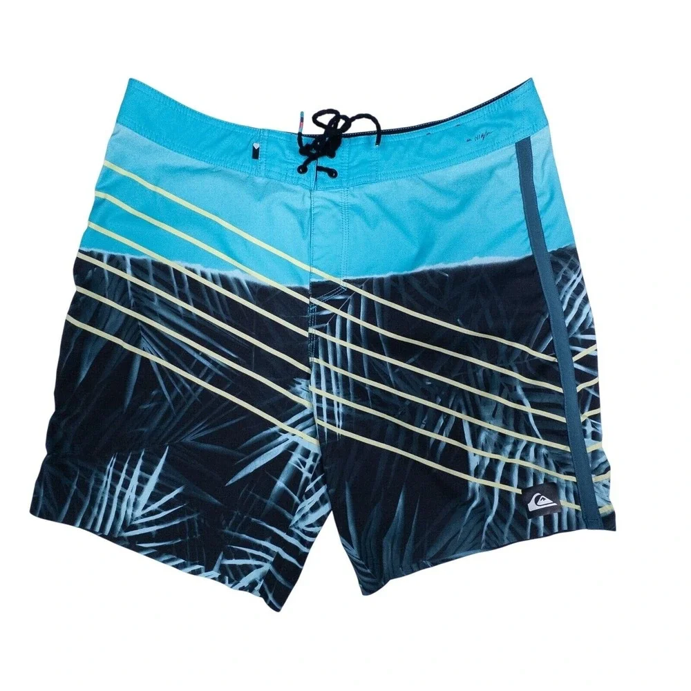 Quicksilver Mens Size 34 Surf Swim Blue Board Shorts Pocket Drawstring Trunks 9